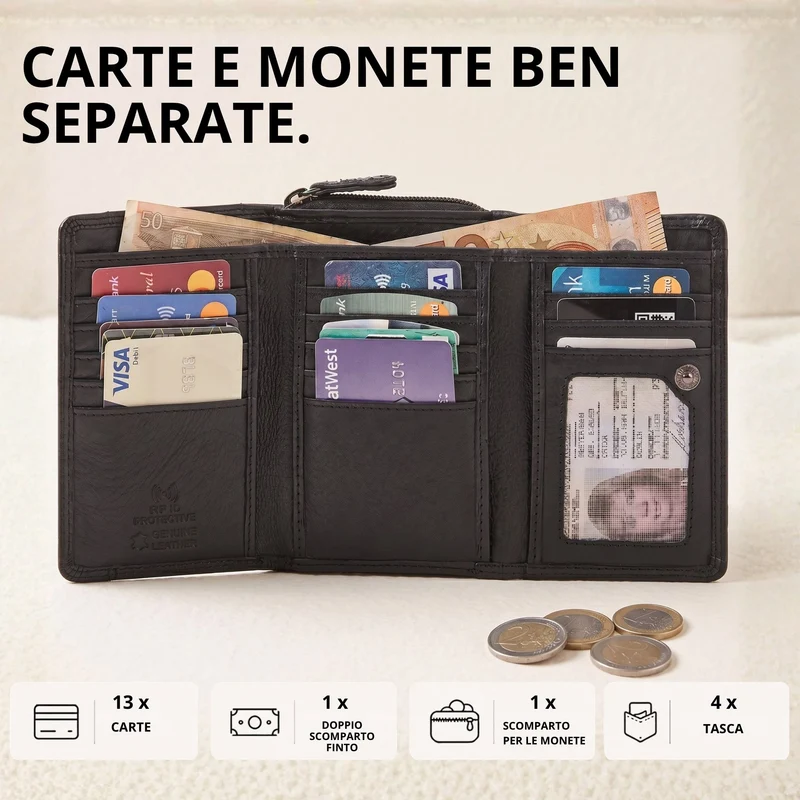 "Beverly" Vintage Leder Geldbörse Damen Mittelgroß mit RFID-Schutz