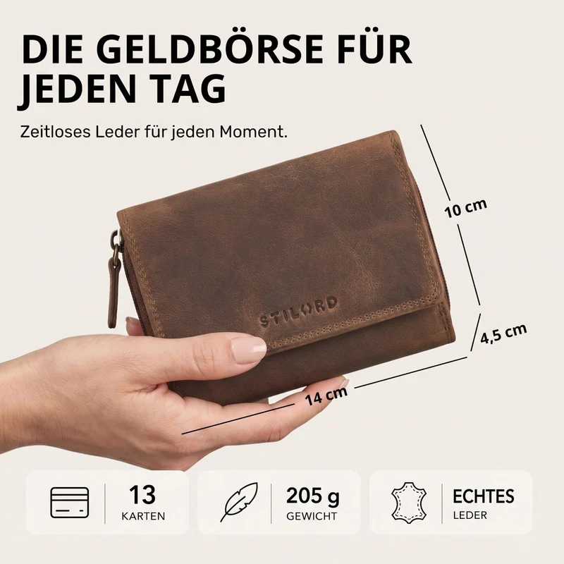 "Beverly" Vintage Leder Geldbörse Damen Mittelgroß mit RFID-Schutz