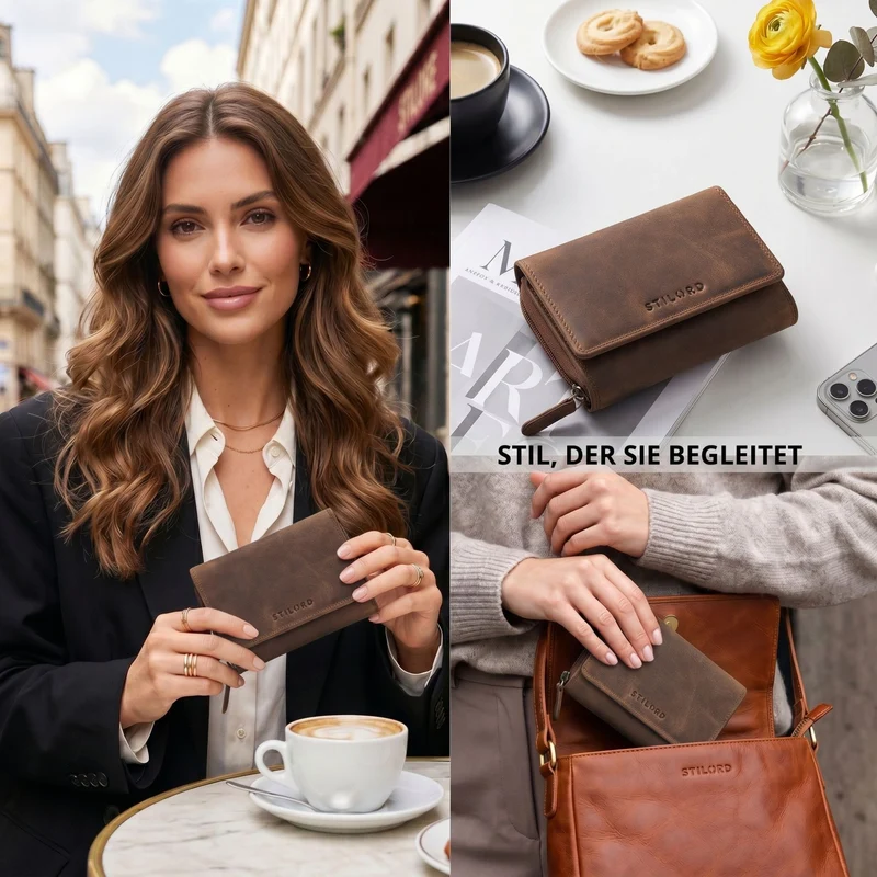 "Beverly" Vintage Leder Geldbörse Damen Mittelgroß mit RFID-Schutz