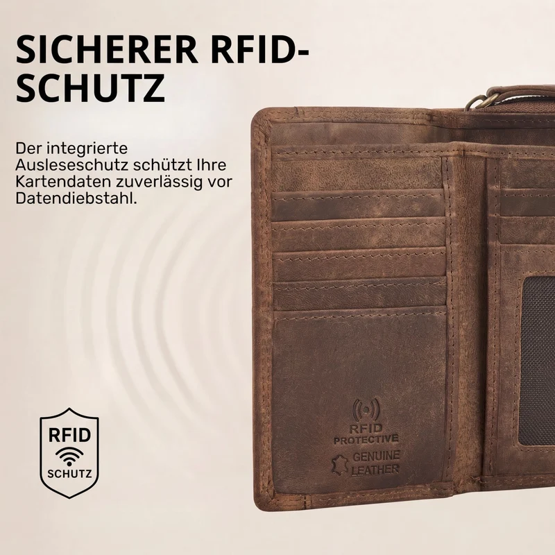 "Beverly" Vintage Leder Geldbörse Damen Mittelgroß mit RFID-Schutz