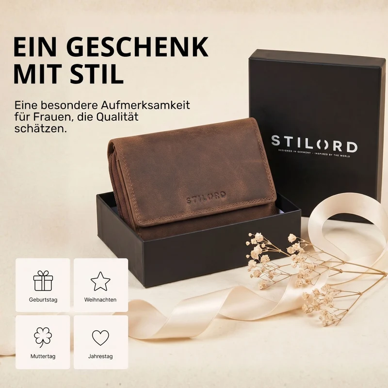 "Beverly" Vintage Leder Geldbörse Damen Mittelgroß mit RFID-Schutz