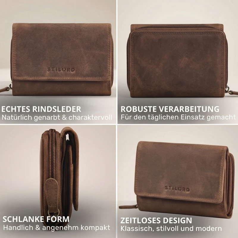 "Beverly" Vintage Leder Geldbörse Damen Mittelgroß mit RFID-Schutz