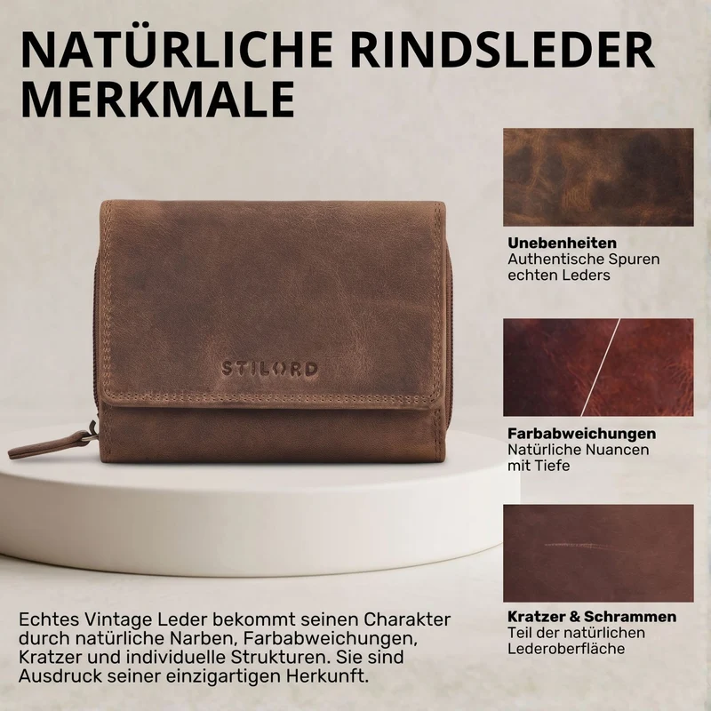 "Beverly" Vintage Leder Geldbörse Damen Mittelgroß mit RFID-Schutz