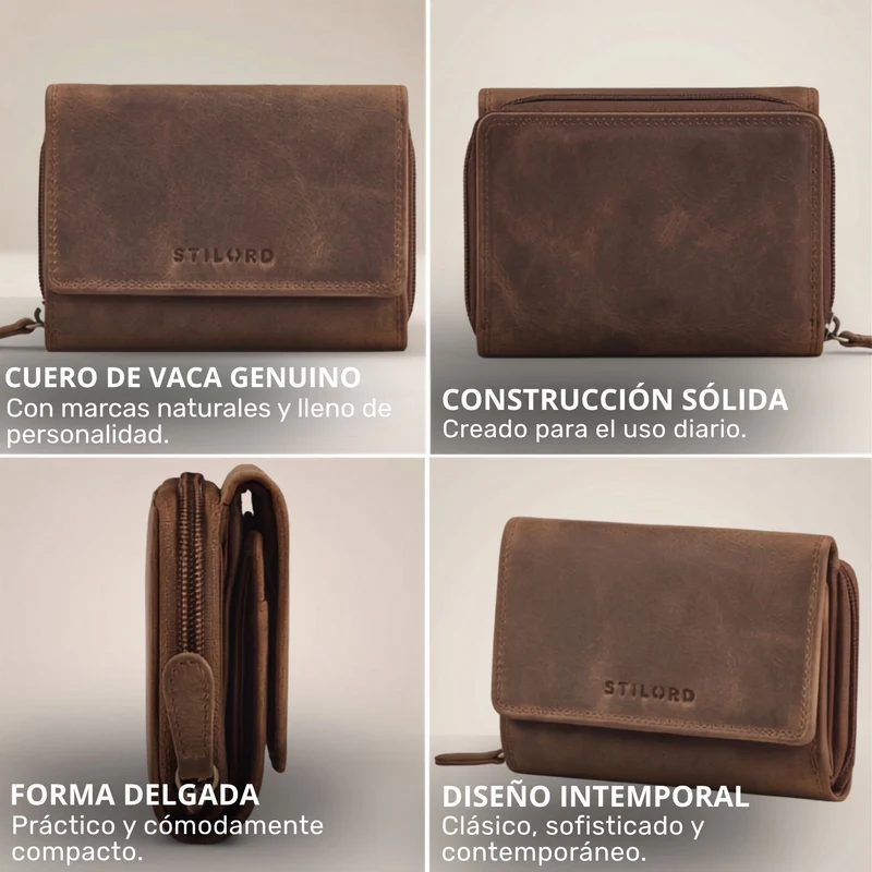 "Beverly" Vintage Leder Geldbörse Damen Mittelgroß mit RFID-Schutz
