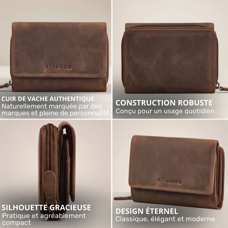 "Beverly" Vintage Leder Geldbörse Damen Mittelgroß mit RFID-Schutz