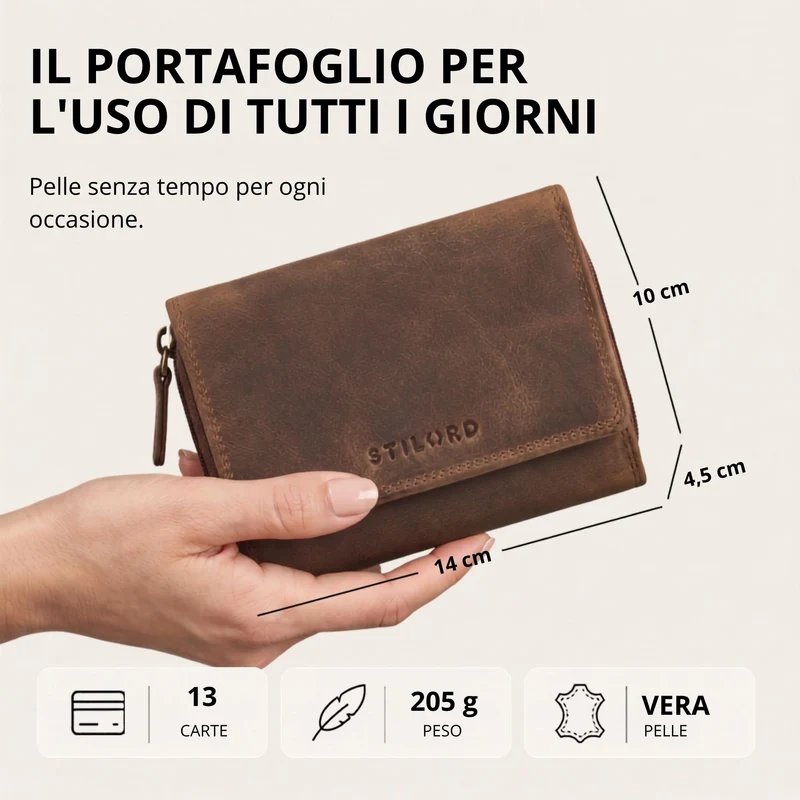 "Beverly" Vintage Leder Geldbörse Damen Mittelgroß mit RFID-Schutz