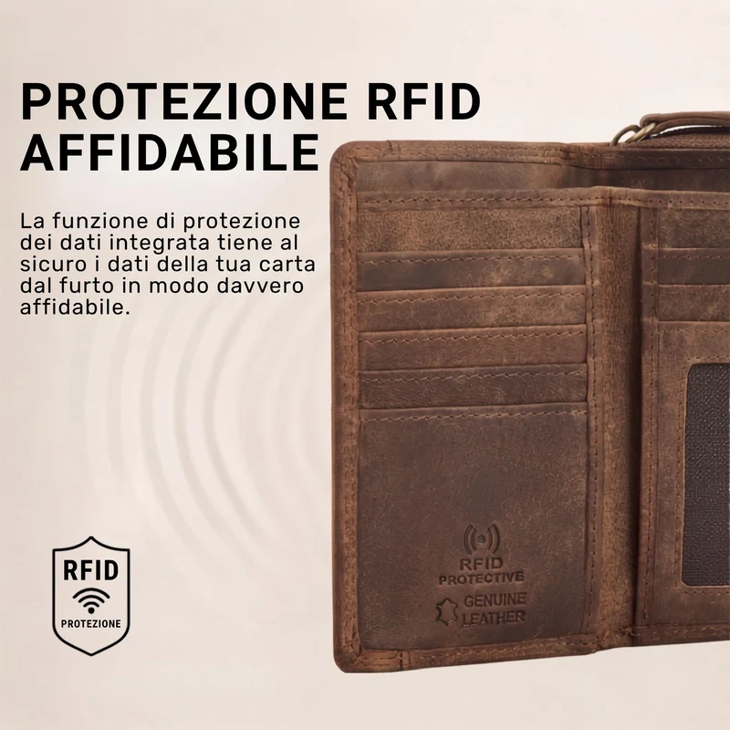 "Beverly" Vintage Leder Geldbörse Damen Mittelgroß mit RFID-Schutz