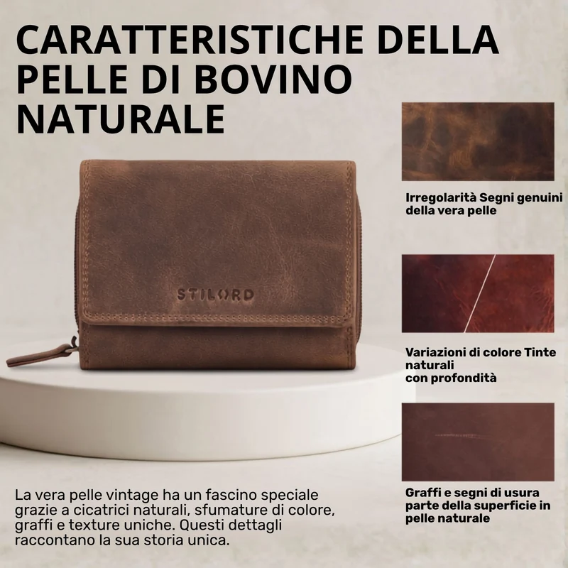"Beverly" Vintage Leder Geldbörse Damen Mittelgroß mit RFID-Schutz