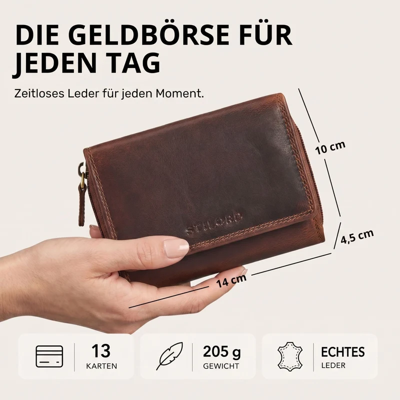 "Beverly" Vintage Leder Geldbörse Damen Mittelgroß mit RFID-Schutz