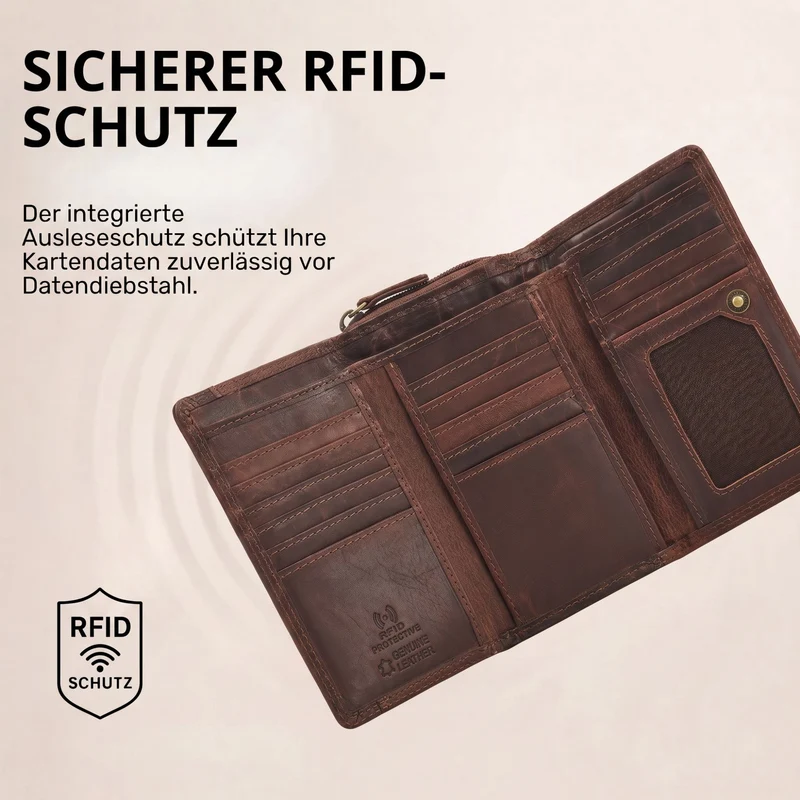 "Beverly" Vintage Leder Geldbörse Damen Mittelgroß mit RFID-Schutz