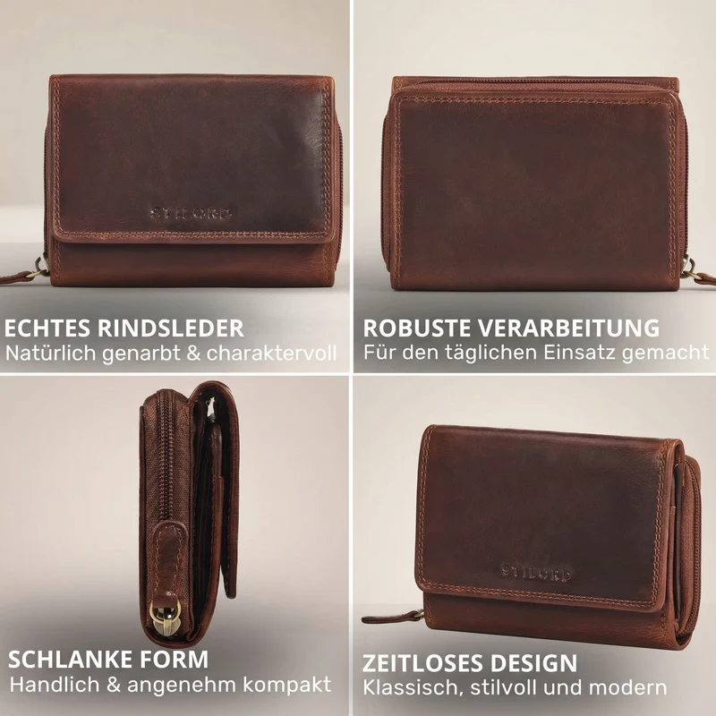 "Beverly" Vintage Leder Geldbörse Damen Mittelgroß mit RFID-Schutz