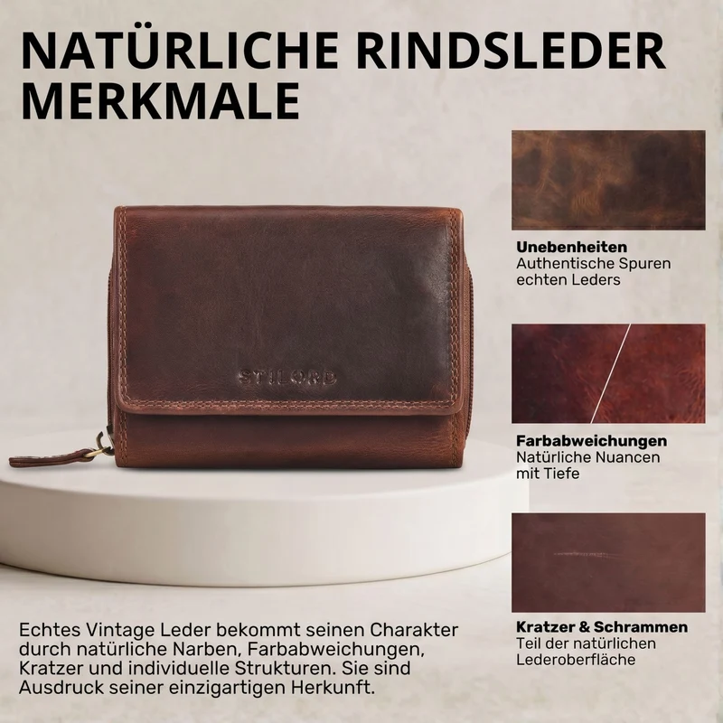 "Beverly" Vintage Leder Geldbörse Damen Mittelgroß mit RFID-Schutz