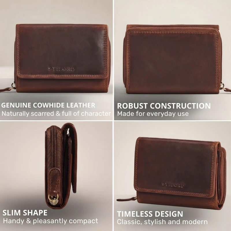 "Beverly" Vintage Leder Geldbörse Damen Mittelgroß mit RFID-Schutz
