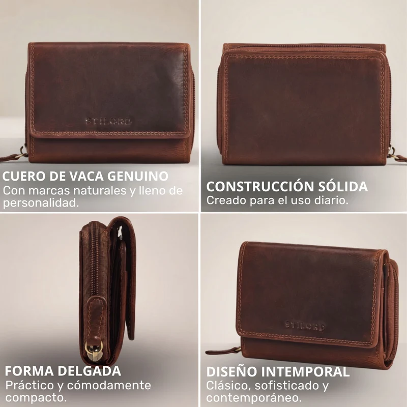 "Beverly" Vintage Leder Geldbörse Damen Mittelgroß mit RFID-Schutz