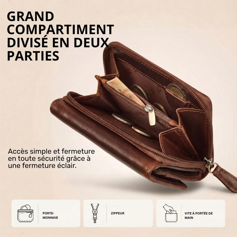 "Beverly" Vintage Leder Geldbörse Damen Mittelgroß mit RFID-Schutz