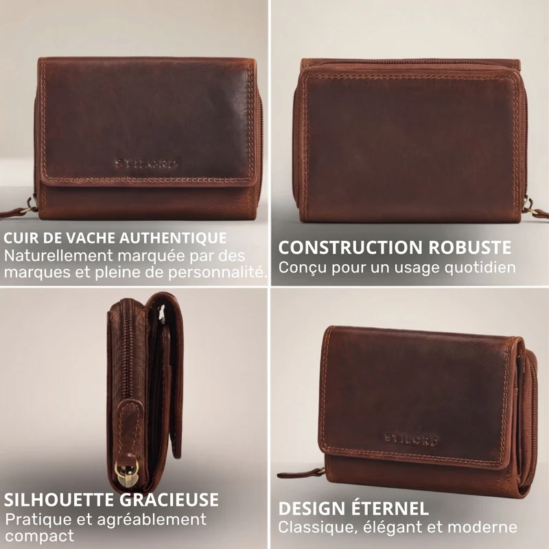 "Beverly" Vintage Leder Geldbörse Damen Mittelgroß mit RFID-Schutz