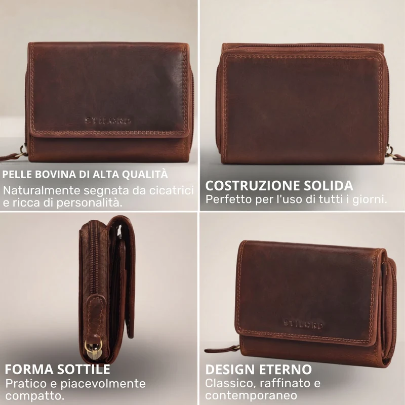 "Beverly" Vintage Leder Geldbörse Damen Mittelgroß mit RFID-Schutz