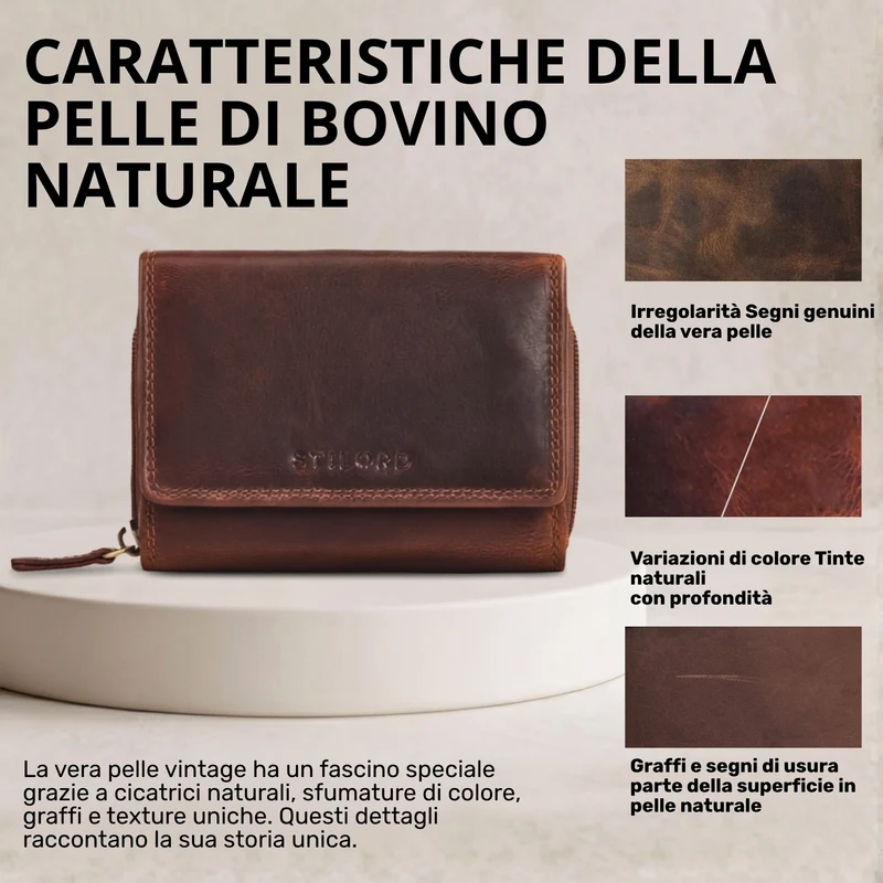 "Beverly" Vintage Leder Geldbörse Damen Mittelgroß mit RFID-Schutz