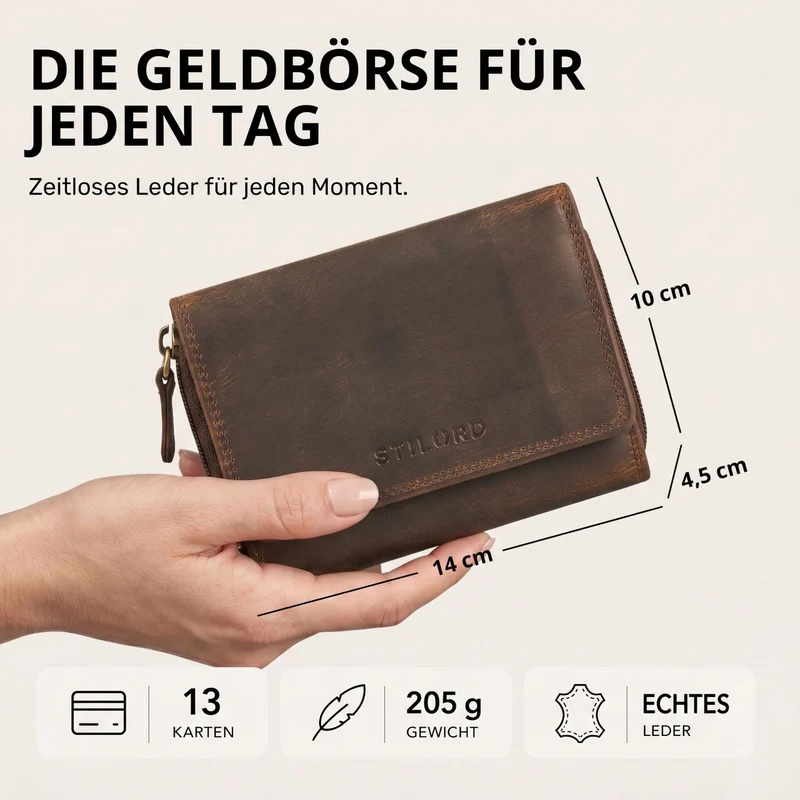 "Beverly" Vintage Leder Geldbörse Damen Mittelgroß mit RFID-Schutz