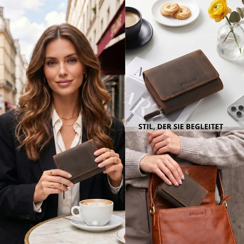 "Beverly" Vintage Leder Geldbörse Damen Mittelgroß mit RFID-Schutz