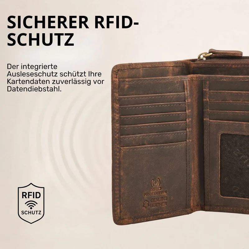 "Beverly" Vintage Leder Geldbörse Damen Mittelgroß mit RFID-Schutz