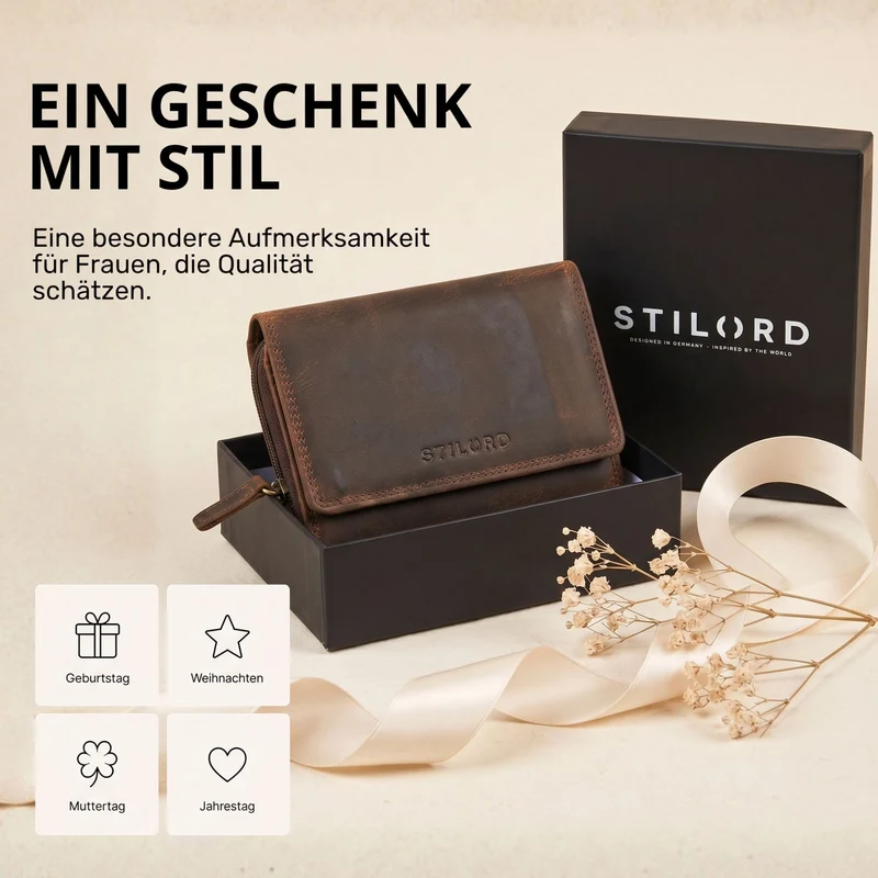 "Beverly" Vintage Leder Geldbörse Damen Mittelgroß mit RFID-Schutz