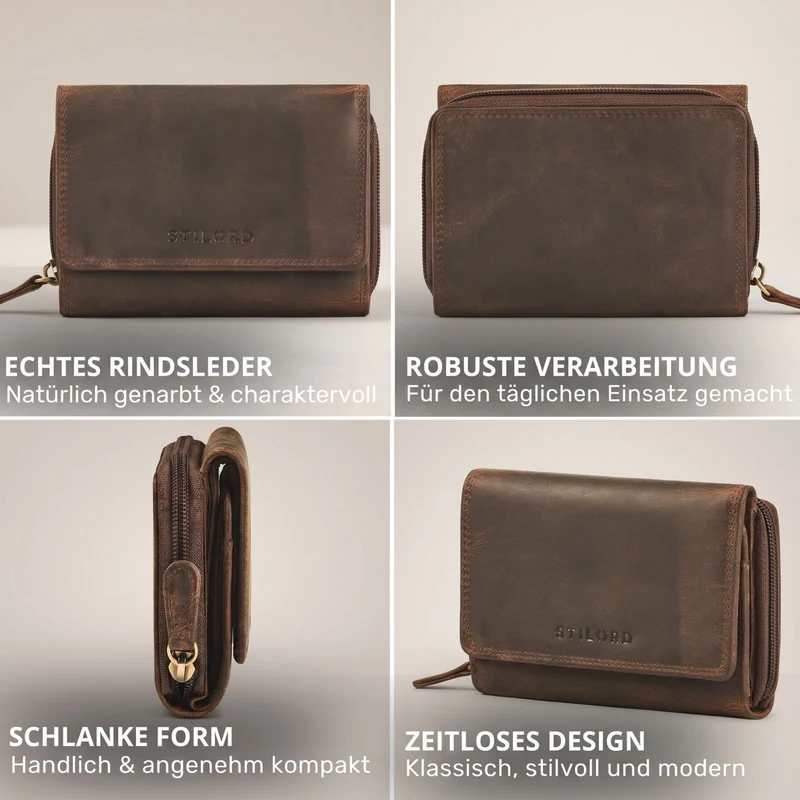 "Beverly" Vintage Leder Geldbörse Damen Mittelgroß mit RFID-Schutz