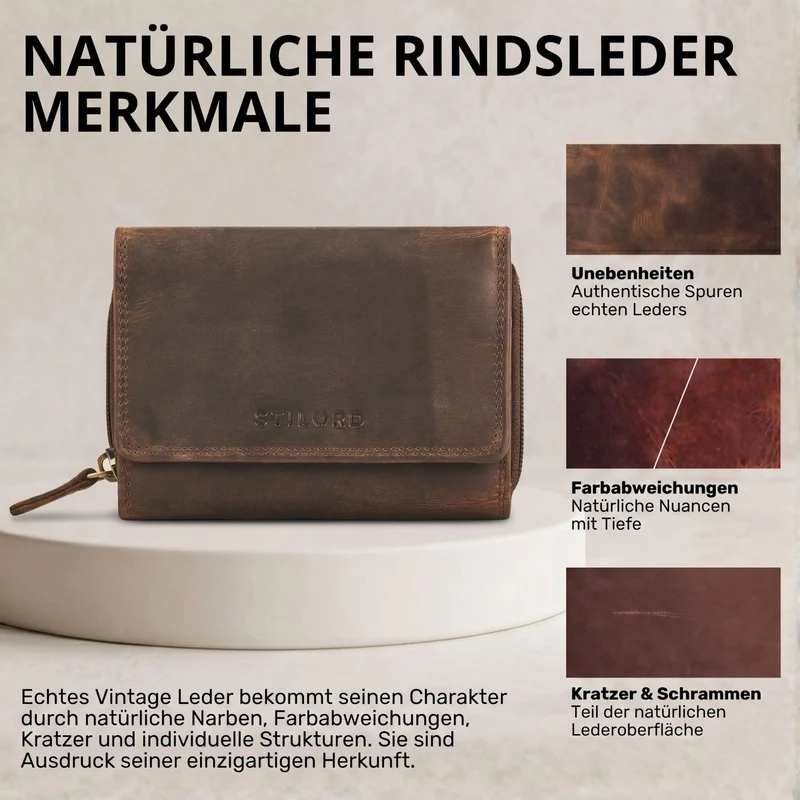 "Beverly" Vintage Leder Geldbörse Damen Mittelgroß mit RFID-Schutz