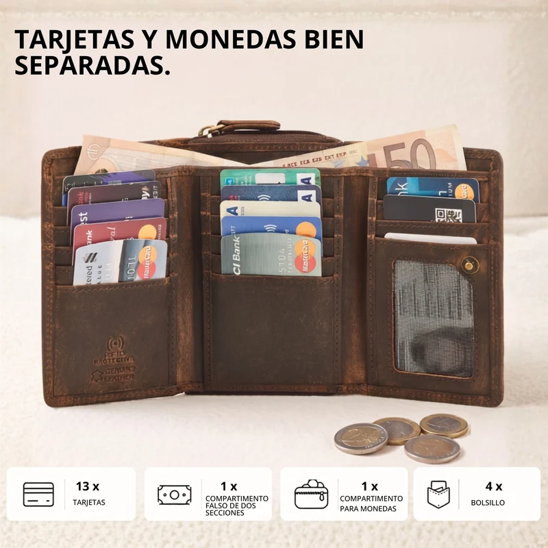 "Beverly" Vintage Leder Geldbörse Damen Mittelgroß mit RFID-Schutz