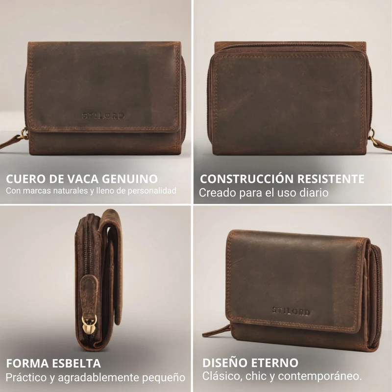 "Beverly" Vintage Leder Geldbörse Damen Mittelgroß mit RFID-Schutz