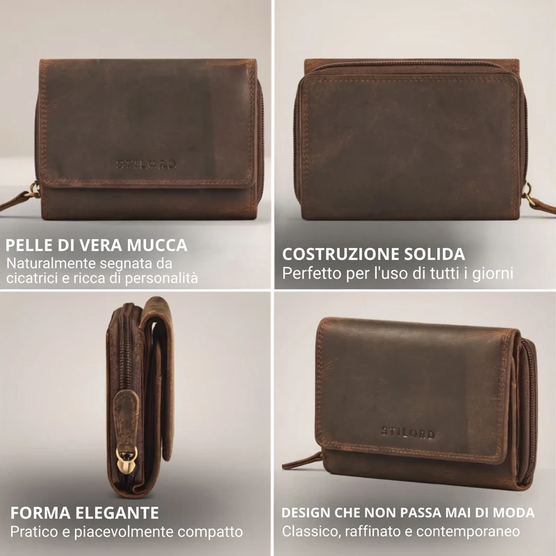 "Beverly" Vintage Leder Geldbörse Damen Mittelgroß mit RFID-Schutz