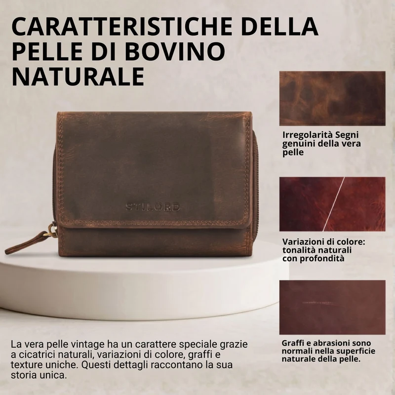 "Beverly" Vintage Leder Geldbörse Damen Mittelgroß mit RFID-Schutz