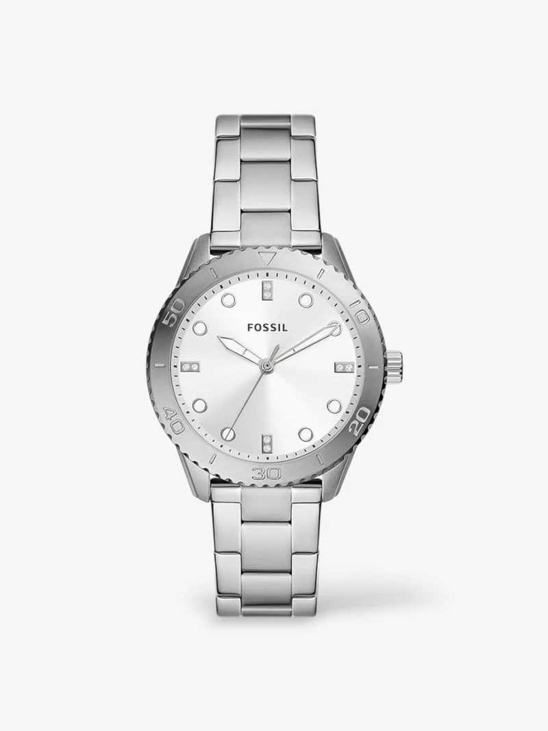 Fossil Damenuhr BQ3885 Silber - Edelstahl Quarzuhr 38mm