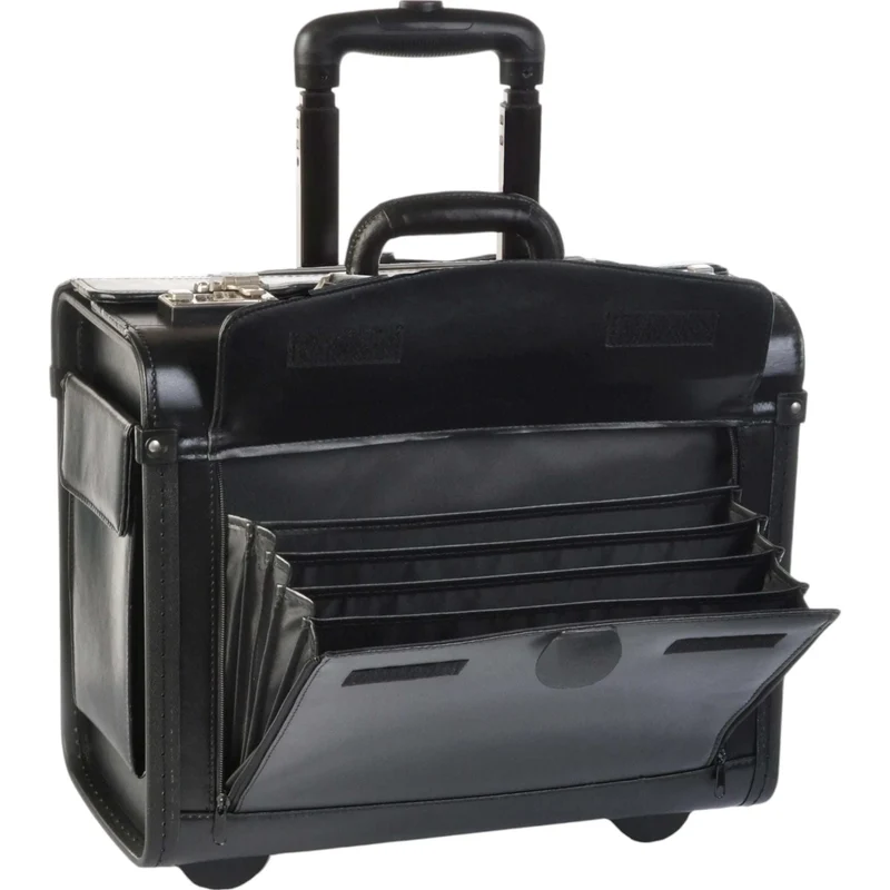 Dermata Pilotenkoffer auf Rollen aus Leder 45 cm -Schwarz