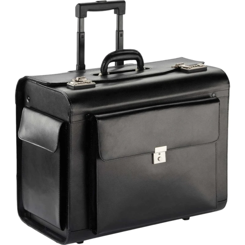 Dermata Pilotenkoffer auf Rollen XL aus Leder 49 cm -Schwarz