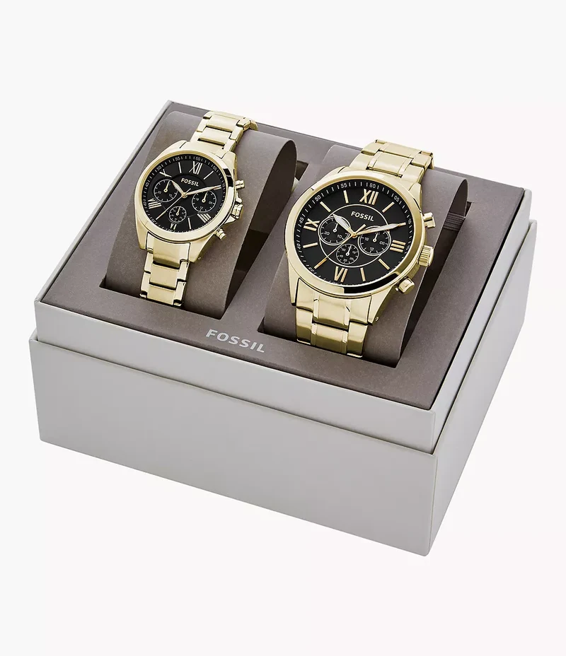 Fossil Geschenkset Uhren His and Hers Chronograph Edelstahl goldfarben