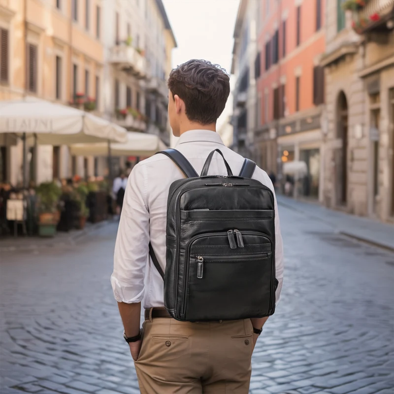 "Quinten" Stilvoller Leder Laptop Rucksack 16 Zoll für Herren & Damen