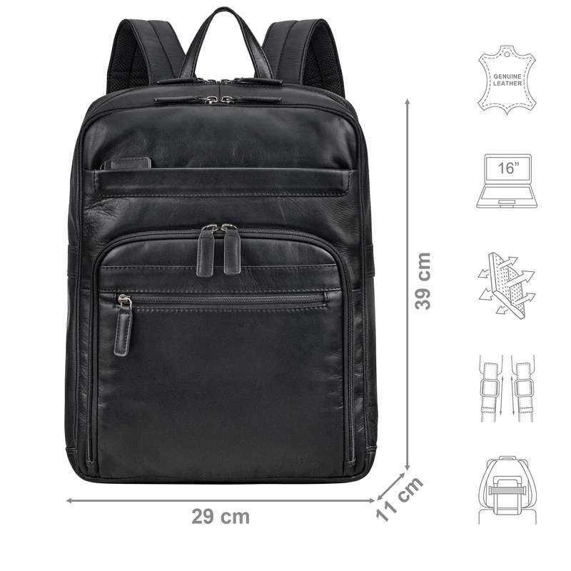 "Quinten" Stilvoller Leder Laptop Rucksack 16 Zoll für Herren & Damen