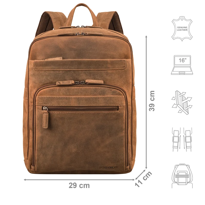 "Quinten" Stilvoller Leder Laptop Rucksack 16 Zoll für Herren & Damen