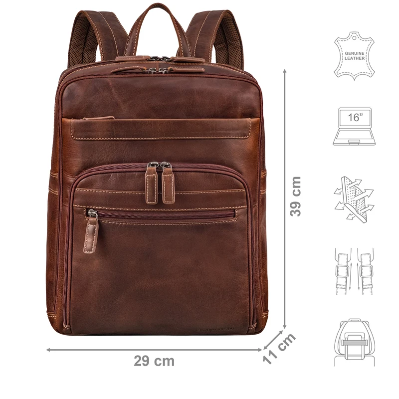 "Quinten" Stilvoller Leder Laptop Rucksack 16 Zoll für Herren & Damen