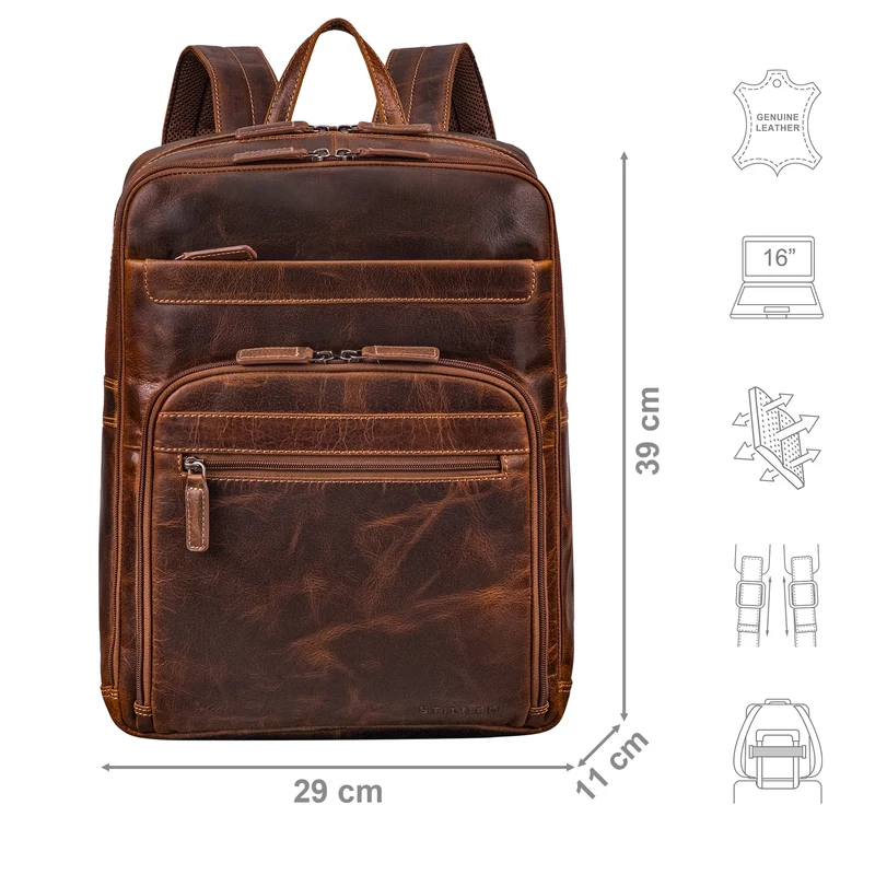 "Quinten" Stilvoller Leder Laptop Rucksack 16 Zoll für Herren & Damen