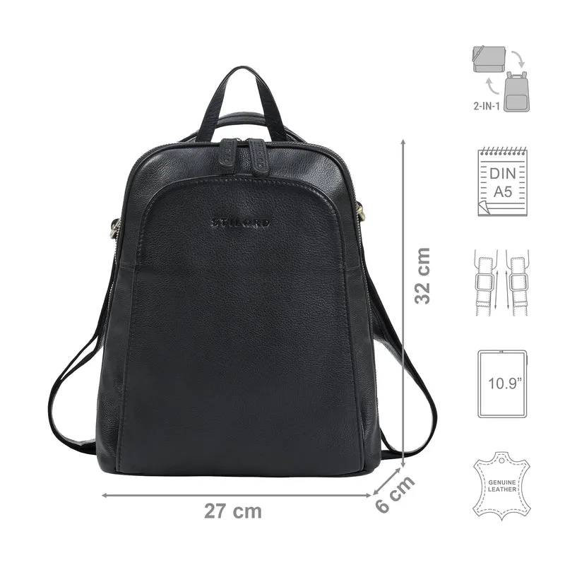 "Ophelia" 2-in-1 Rucksack-Tasche Echt Leder Damen 10,9 Zoll