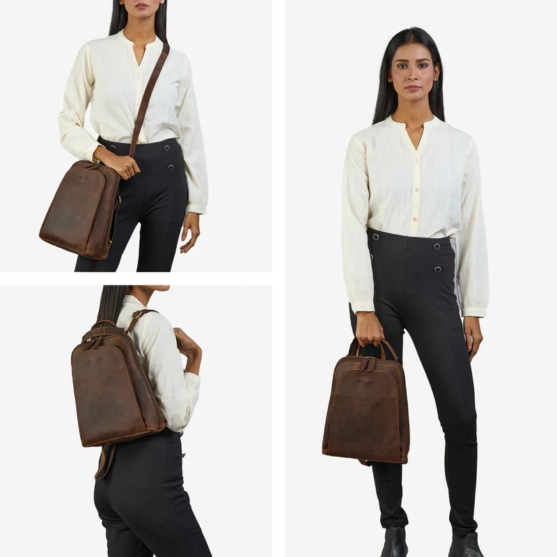 "Ophelia" 2-in-1 Rucksack-Tasche Echt Leder Damen 10,9 Zoll