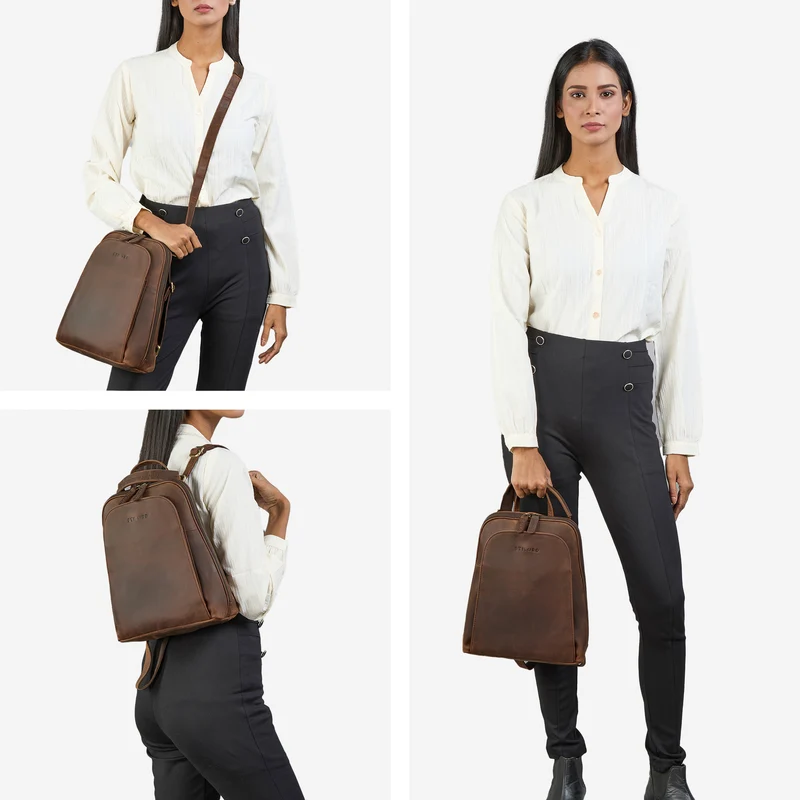 "Ophelia" 2-in-1 Rucksack-Tasche Echt Leder Damen 10,9 Zoll