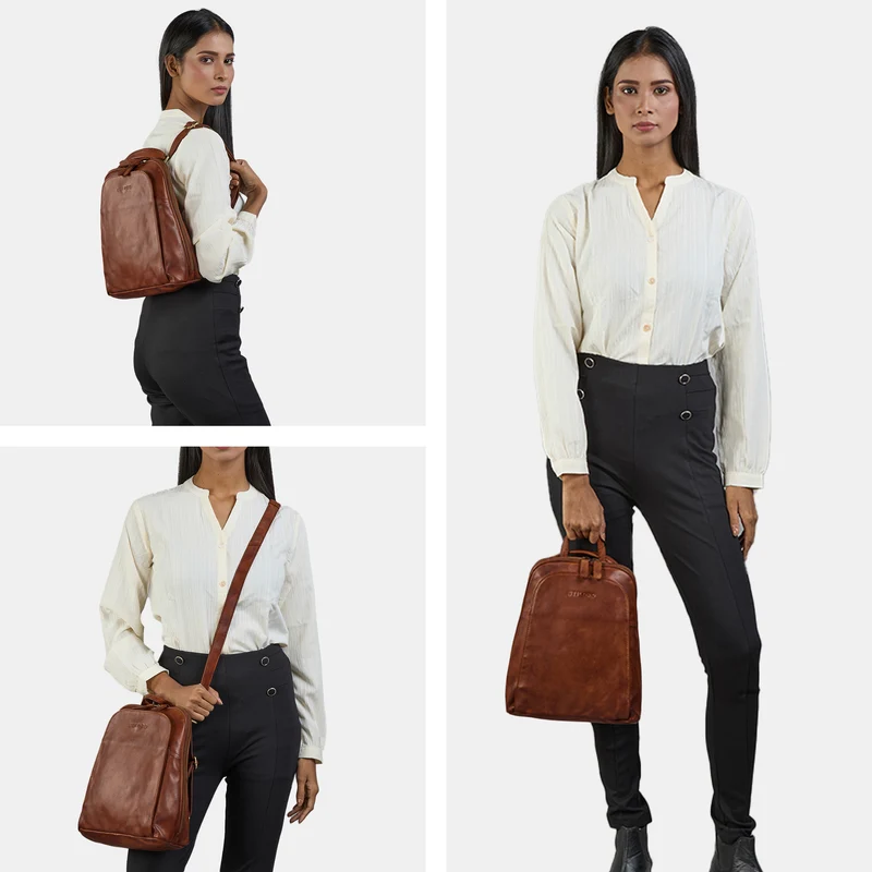 "Ophelia" 2-in-1 Rucksack-Tasche Echt Leder Damen 10,9 Zoll