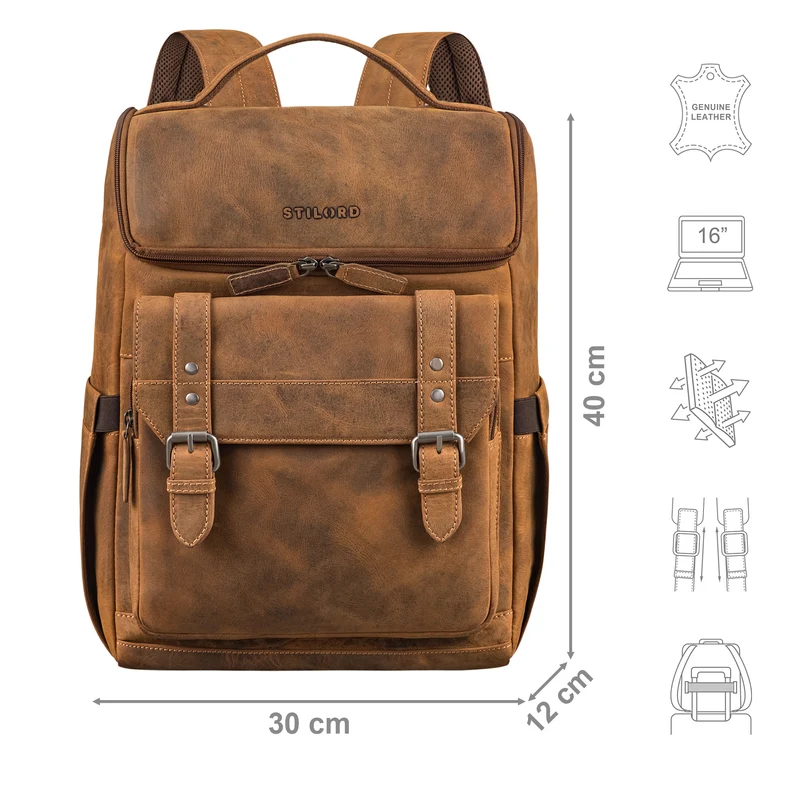 "Gian" Rucksack Herren Arbeit Leder Damenrucksack Groß für 16" Laptops