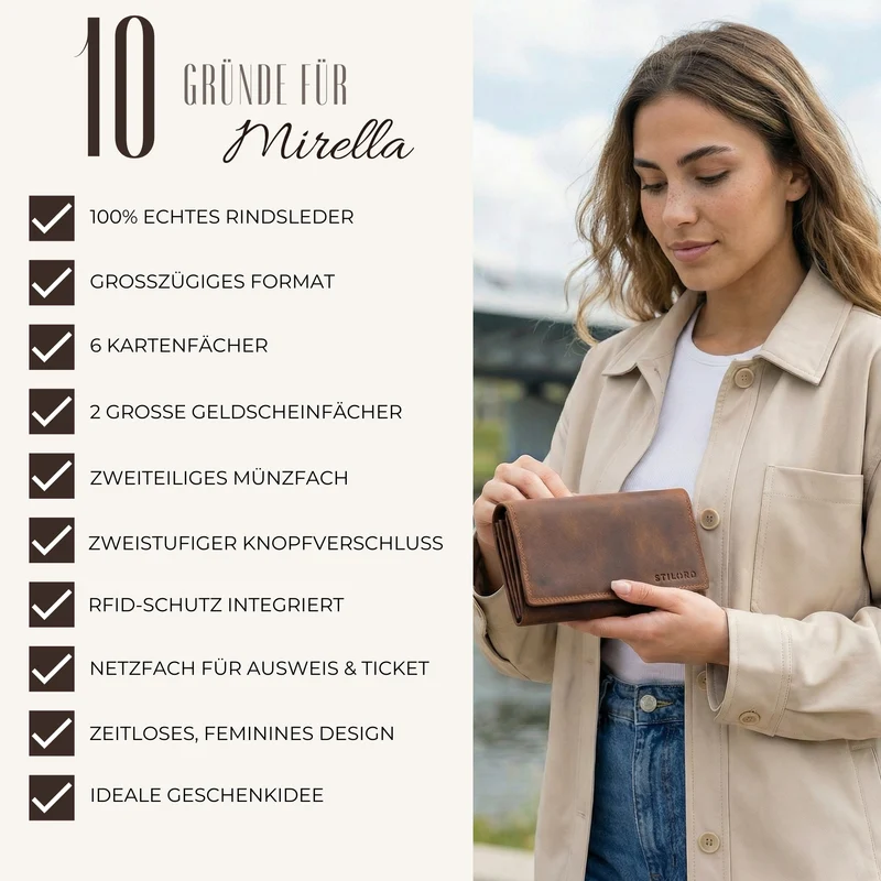 "Mirella" Elegante Geldbörse Damen Leder Geldbeutel viele Fächer