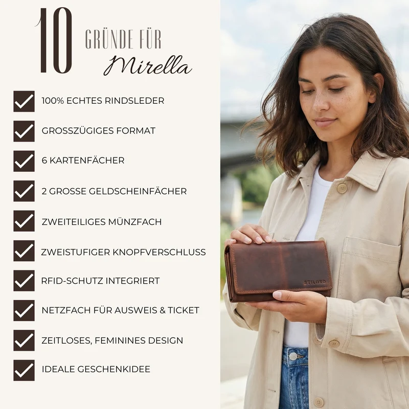 "Mirella" Elegante Geldbörse Damen Leder Geldbeutel viele Fächer