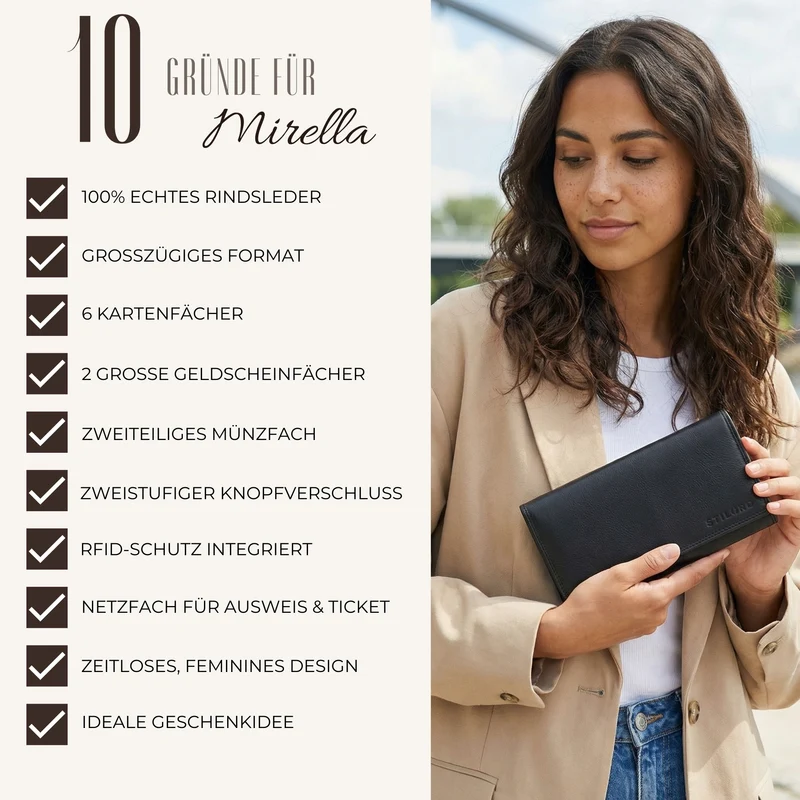 "Mirella" Elegante Geldbörse Damen Leder Geldbeutel viele Fächer