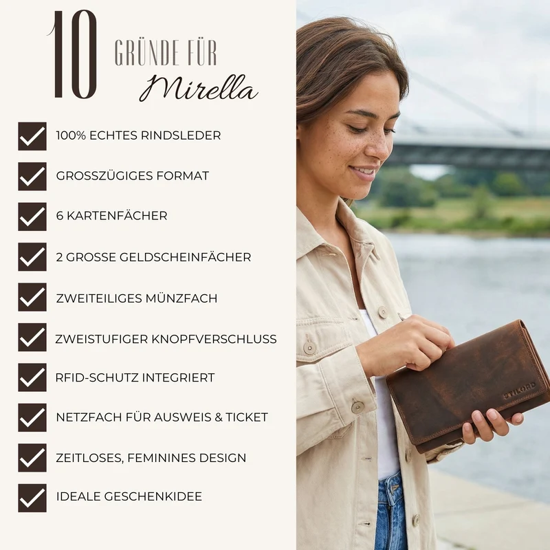 "Mirella" Elegante Geldbörse Damen Leder Geldbeutel viele Fächer